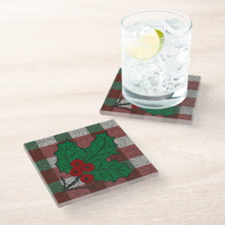 Posavasos De Vidrio Xmas Gingham de los años 1940