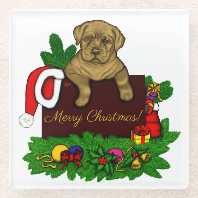 Posavasos De Vidrio XMas Puppy (Anverso)