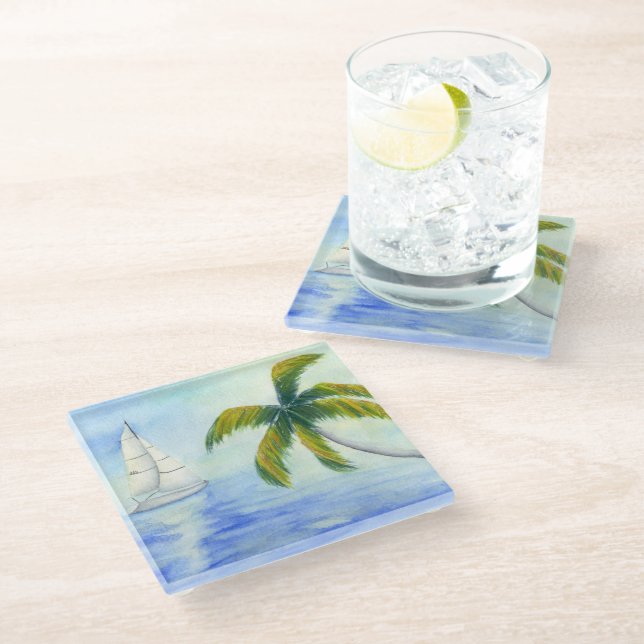 Posavasos De Vidrio Yate en el mar Palma (Angular)