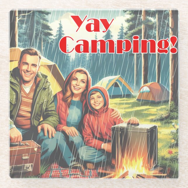 Posavasos De Vidrio Yay Camping En La Lluvia (Anverso)