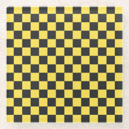 Posavasos De Vidrio Yellow and black checkerboard pattern