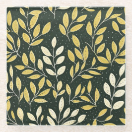 Posavasos De Vidrio Yellow and Cream Leafy Branches Pattern 