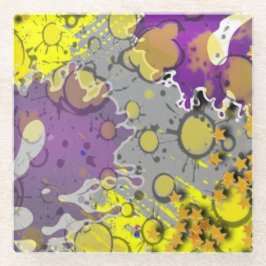 Posavasos De Vidrio Yellow and purple splash