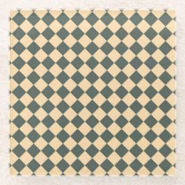 Posavasos De Vidrio Yellow Green Checker Diamond Pattern