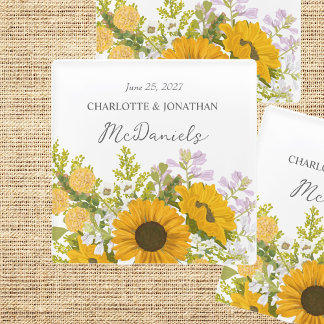 Posavasos De Vidrio Yellow Modern Sunflowers Bouquet Wedding 