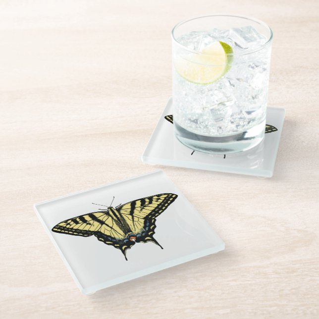Posavasos De Vidrio Yellow Western Swallowtail Butterfly Customizeable (Angular)