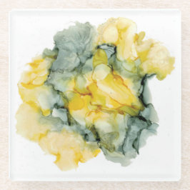 Posavasos De Vidrio Yellow y Green Grey Abstract Coaster