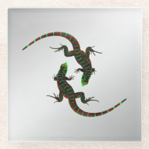 Posavasos De Vidrio Yin Yang Lizards Silver