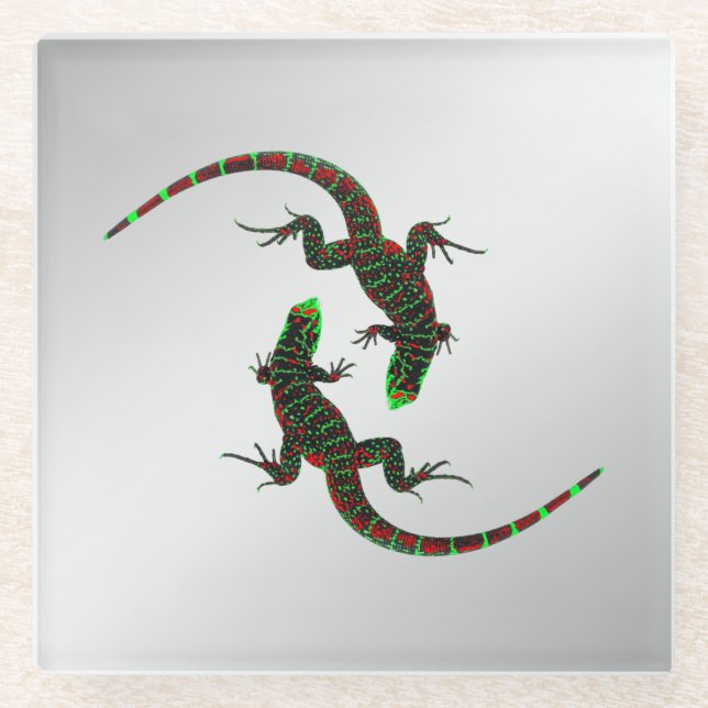 Posavasos De Vidrio Yin Yang Lizards Silver (Anverso)