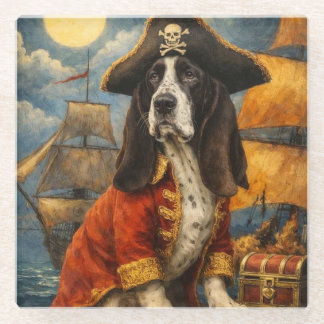 Posavasos De Vidrio Yogi the Basset Hound Pirate