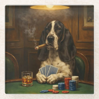 Posavasos De Vidrio Yogi the Basset Hound Playing Poker