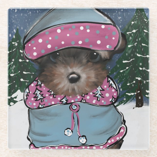 Posavasos De Vidrio Yorkie Poo (Anverso)