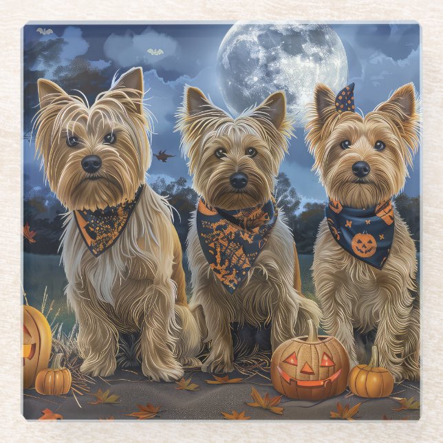 Posavasos De Vidrio Yorkipoo Halloween Spooky (Anverso)