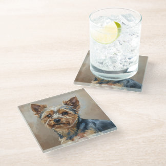 Posavasos De Vidrio Yorkshire Terrier Impressionist Art Coaster