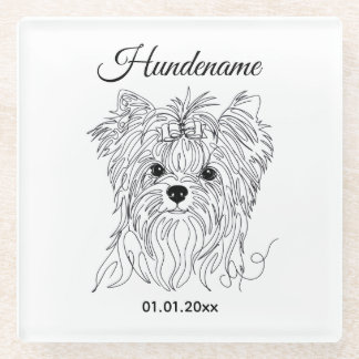 Posavasos De Vidrio Yorkshire Terrier one line art customizable dog