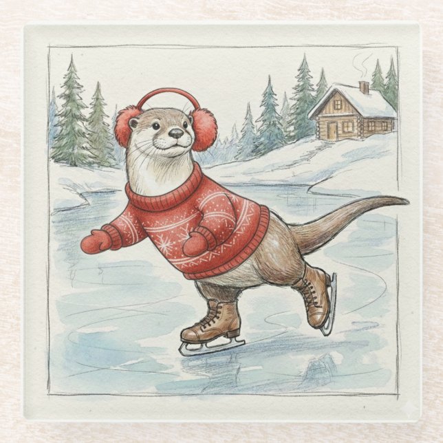 Posavasos De Vidrio You Otter Be Skating, Glass Coaster (Anverso)