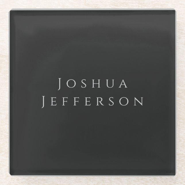 Posavasos De Vidrio Your Name Professional Creative Plain Black Grey (Anverso)