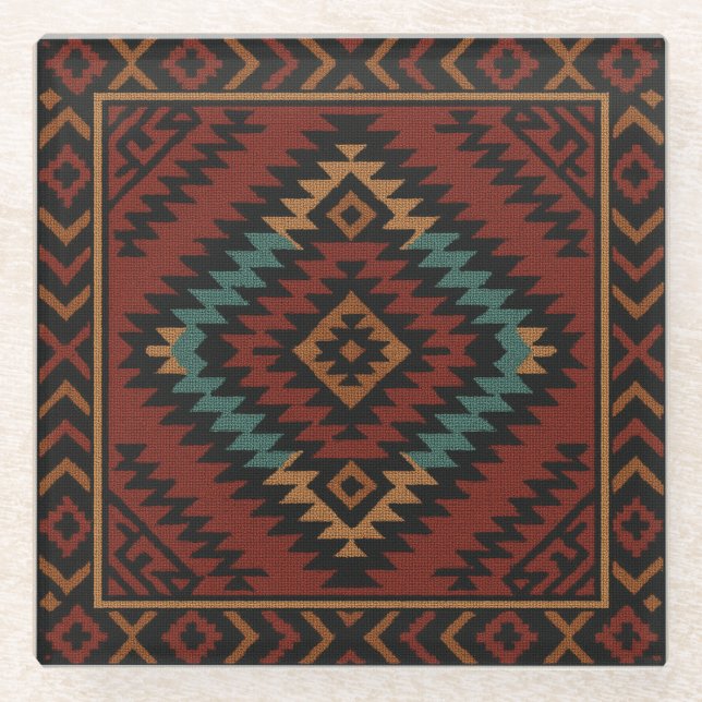 Posavasos De Vidrio Zapotec Folk Art Geométrico Diamond Glass Coaster (Anverso)