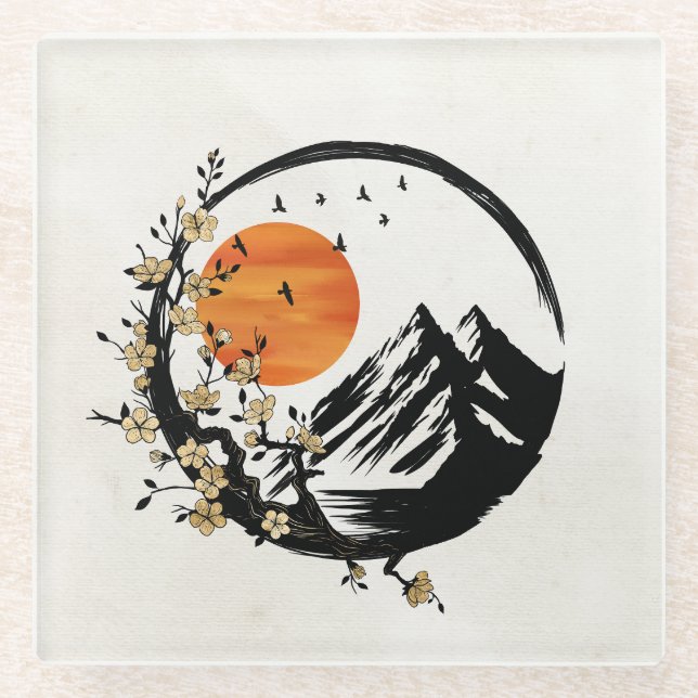 Posavasos De Vidrio Zen Blossom: La Serenidad del Amanecer (Anverso)