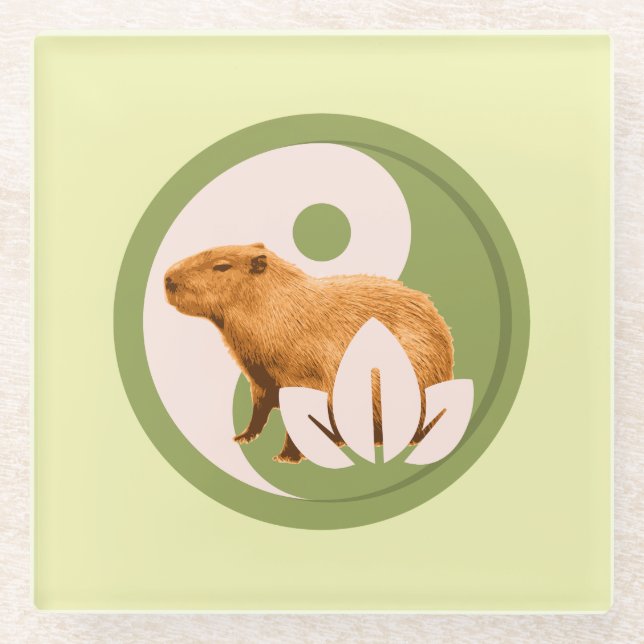Posavasos De Vidrio Zen Capybara Yin Yang (Anverso)