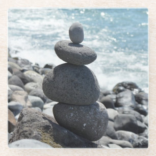 Posavasos De Vidrio Zen Rock Pile Stone Stacking Beach Coaster