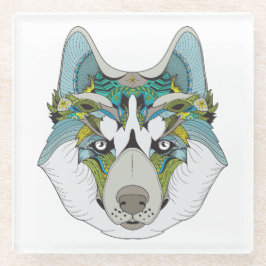 Posavasos De Vidrio Zenart estampado Husky Dog Blue Husky Face