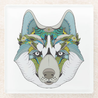 Posavasos De Vidrio Zenart estampado Husky Dog Blue Husky Face