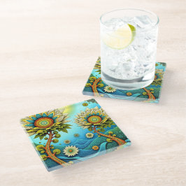 Posavasos De Vidrio Zentangle Floral Dreamscaps