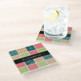 Posavasos De Vidrio Zigzag, Chevron, Gingham, Puntos Polka, Tu Nombre