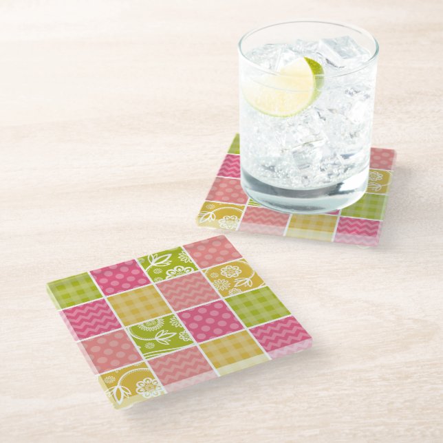 Posavasos De Vidrio Zigzag, Chevron, Polka Dots, Gingham, Patchwork (Angular)