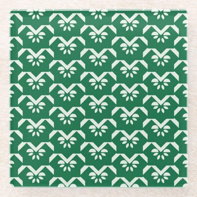 Posavasos De Vidrio Zigzag floral verde (Anverso)