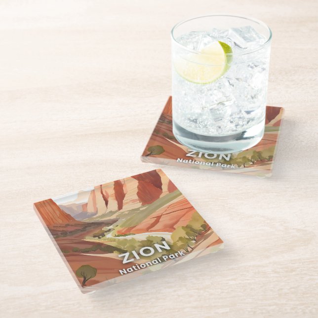 Posavasos De Vidrio Zion National Park | Travel Watercolor Valley (Angular)
