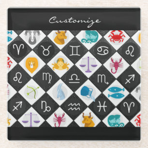 Posavasos De Vidrio Zodiac Sun Rótulo Astrología Calendario Thunder_