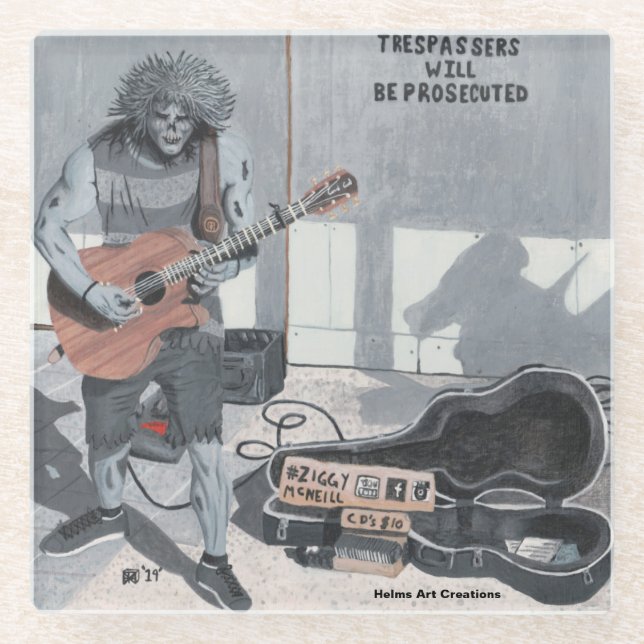 Posavasos De Vidrio Zombie Guitar Rock Músico Glass Coaster (Anverso)