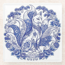 Zorro de nueve colas Kitsune Imari estilo azul bla