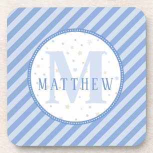 Posavasos Decoración De Guardería Azul Y Blanca.Inicial