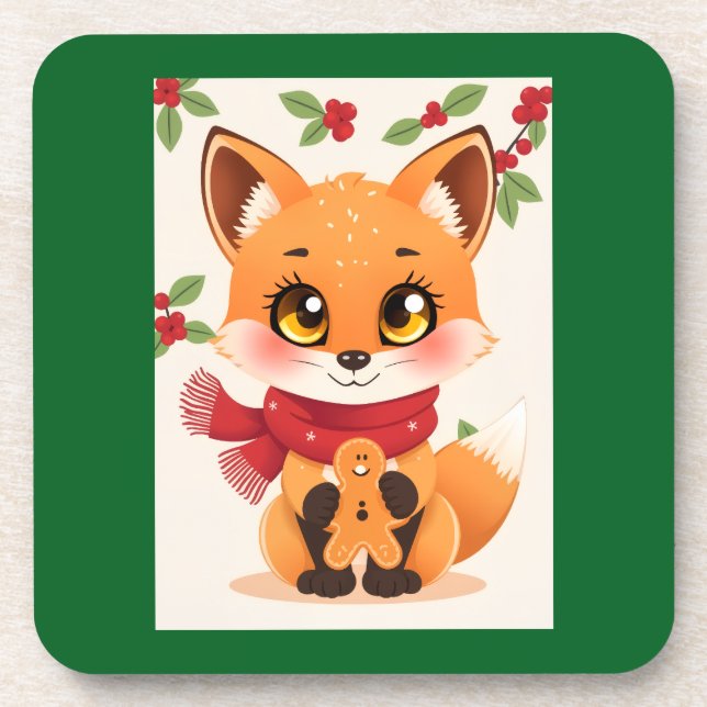 Posavasos Decoración de zorro de Navidad (Frente)