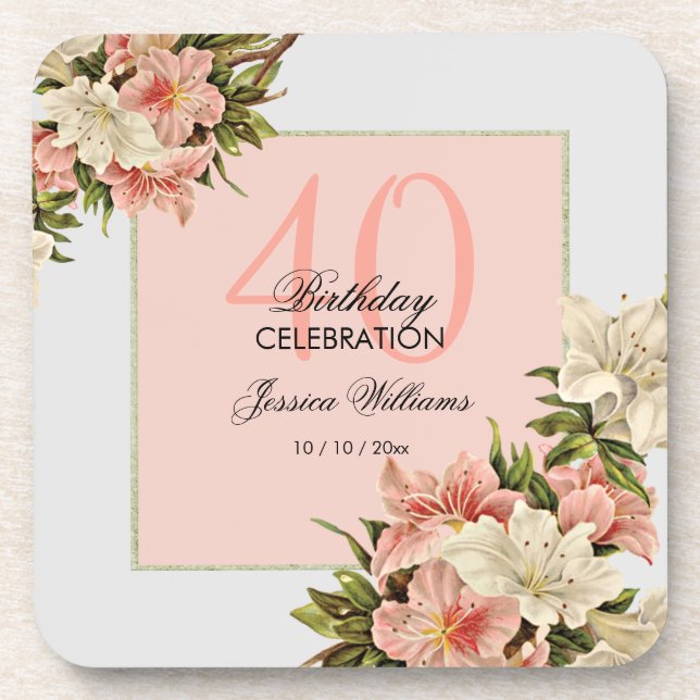 Posavasos Decoraciones florales Cumpleaños Femenino (Frente)