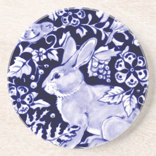 Posavasos Dedham Blue Rabbit, diseño clásico azul y blanco (Frente)