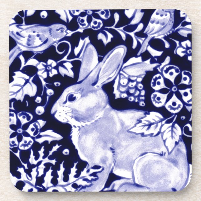 Posavasos Dedham Blue Rabbit, diseño clásico azul y blanco (Frente)