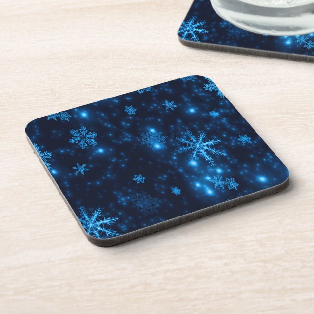 Posavasos Deep Blue & Bright Snowflakes Hard Plastic Coaster (Lado Izquierdo)