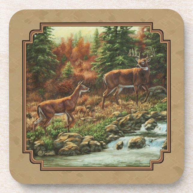 Posavasos Deer and Stream Waterfall Tan (Frente)