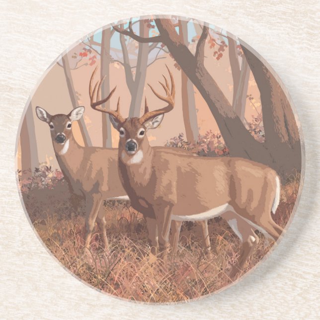 Posavasos Deer blanco en la naturaleza del estilo retro fore (Frente)