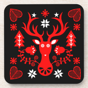 Posavasos Deer de Navidades rojos escandinavos