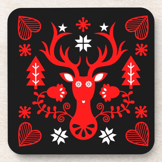 Posavasos Deer de Navidades rojos escandinavos (Frente)