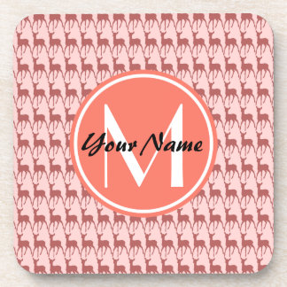 Posavasos Deer de salmón rosa monogramado, nombre personaliz