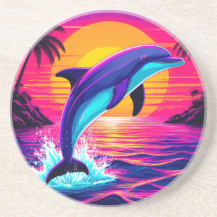 Posavasos Delfín Colorido  Puesta de sol tropical vibrante