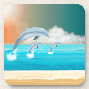 Posavasos delfines saltando en el océano