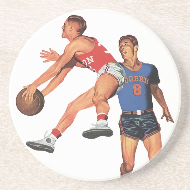 Posavasos Deportes de época, jugadores de baloncesto en un j (Frente)