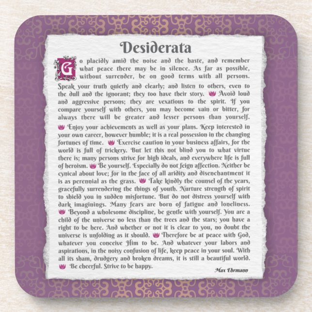 Posavasos Desiderata - Cosas deseadas (Frente)